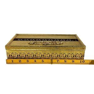 Vintage Hollywood Regency Gold Filigree Tissue Box Holder Baroque Rococo